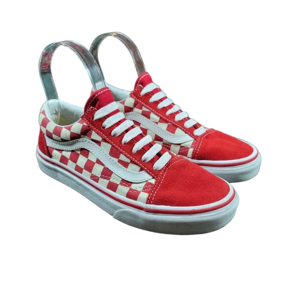 Vans Old Skool red white checkerboard skate shoes sz 5.5